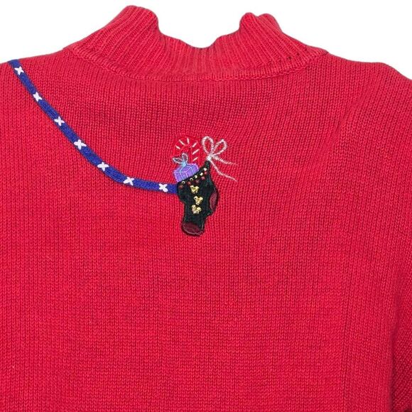 Vintage Basic Editions Holiday Sweater Size Large Red Christmas Reindeer Stockin - Picture 4 of 6